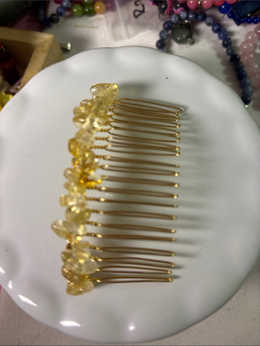 Gold-Tone Hair Comb with Citrine Accents